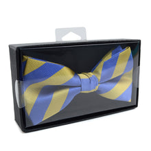 Load image into Gallery viewer, Umo Lorenzo College Stripe Microfiber Banded Bow Tie – Boxed, Multiple Colors
