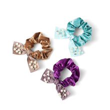 Load image into Gallery viewer, 3pc Shiny Velvet Scrunchie with Pearl Ribbon
