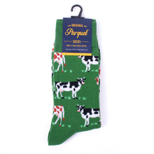 Load image into Gallery viewer, Parquet Men’s Cow Novelty Crew Socks – Green
