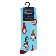 Load image into Gallery viewer, Parquet Men’s Holiday Dwarf Novelty Crew Socks – Light Blue &amp; Burgundy
