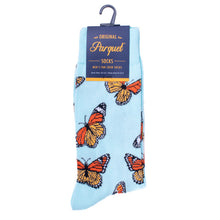 Load image into Gallery viewer, Parquet Men’s Butterfly Novelty Crew Socks – Light Blue
