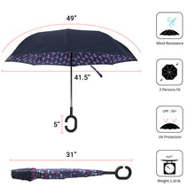 Load image into Gallery viewer, Nollia Anchor Print Inside-Out Umbrella – Navy Nautical Design, UV Protection, C-Handle
