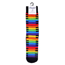 Load image into Gallery viewer, Parquet Men’s Rainbow Piano Keys Novelty Crew Socks – Black
