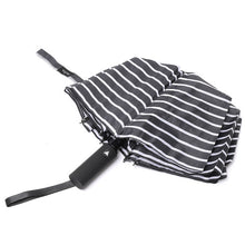 Load image into Gallery viewer, Nollia Compact Black &amp; White Stripe Auto-Open Umbrella – 12&quot; Travel Size, Wind-Resistant
