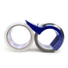 Load image into Gallery viewer, 2 Rolls Heavy-Duty Packing Tape – Clear &amp; Tan 2&quot; Wide with Easy-Cut Blue Dispenser
