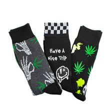 Load image into Gallery viewer, Parquet Men’s Cannabis 3-Pack Novelty Crew Socks – Mixed Colors
