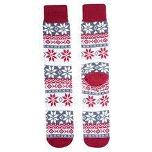 Load image into Gallery viewer, Parquet Men’s Snowflake Pattern Novelty Crew Socks – Burgundy &amp; Gray
