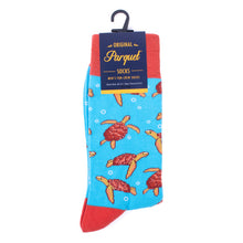 Load image into Gallery viewer, Parquet Men’s Sea Turtle Novelty Crew Socks – Teal &amp; Orange
