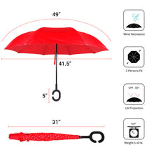 Load image into Gallery viewer, Nollia Heart Print Inverted Umbrella – Double Layer, UV Protection, C-Handle (Red or Black)
