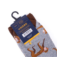 Load image into Gallery viewer, Parquet Men’s Monkey &amp; Banana Novelty Crew Socks – Grey &amp; Brown
