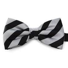 Load image into Gallery viewer, Umo Lorenzo College Stripe Microfiber Banded Bow Tie – Boxed, Multiple Colors
