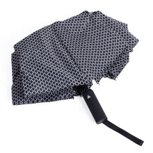 Load image into Gallery viewer, Nollia Compact Black Geometric Pattern Auto-Open Umbrella – 12&quot; Travel Size, Wind-Resistant
