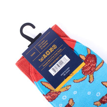 Load image into Gallery viewer, Parquet Men’s Sea Turtle Novelty Crew Socks – Teal &amp; Orange
