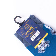 Load image into Gallery viewer, Parquet Men’s Grey Schnauzer Novelty Crew Socks – Royal Blue &amp; Dark Grey
