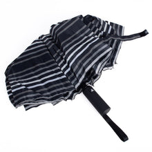Load image into Gallery viewer, Nollia Compact Black &amp; White Striped Auto-Open Umbrella – 12&quot; Travel Size, Wind-Resistant
