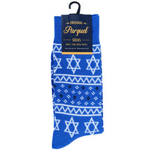 Load image into Gallery viewer, Parquet Men’s Star of David Hanukkah Novelty Crew Socks – Blue
