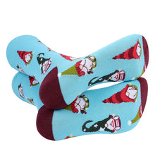 Load image into Gallery viewer, Parquet Men’s Holiday Dwarf Novelty Crew Socks – Light Blue &amp; Burgundy

