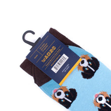 Load image into Gallery viewer, Parquet Men’s Australian Shepherd Novelty Crew Socks – Light Blue &amp; Brown
