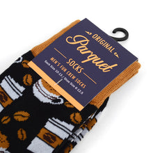 Load image into Gallery viewer, Parquet Men’s Coffee Cups Novelty Crew Socks – Black &amp; Brown Options
