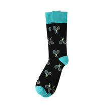 Load image into Gallery viewer, Parquet Men’s Tennis Racket Novelty Crew Socks – Black &amp; Teal
