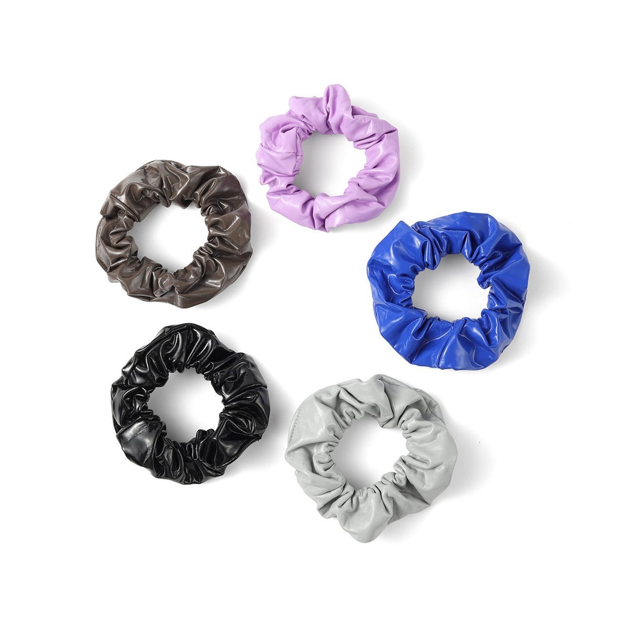 Nollia 5-Pack Shiny Faux Leather Scrunchie Set – Metallic Luxe Hair Accessories