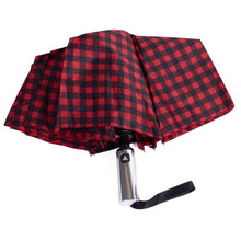 Load image into Gallery viewer, Nollia Compact Gingham Pattern Auto-Open Umbrella – 12&quot; Travel Size, Black or Red
