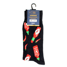 Load image into Gallery viewer, Parquet Men’s Hot Sauce &amp; Chili Pepper Novelty Crew Socks – Black
