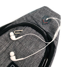 Load image into Gallery viewer, Gray Polyester Crossbody Sling Bag with Earphone Hole - Padded Interior
