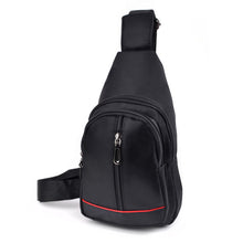 Load image into Gallery viewer, Black Nylon Sling Bag with Red Lining and Zipper Compartments
