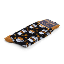 Load image into Gallery viewer, Parquet Men’s Coffee Cups Novelty Crew Socks – Black &amp; Brown Options
