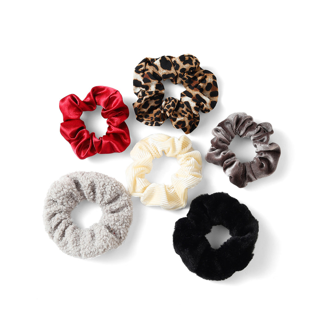 6pc Mix Material Scrunchie Set