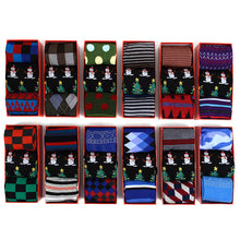 Load image into Gallery viewer, 12-Boxes Random Assorted Men&#39;s Socks Holiday Gift Set – 3 Pairs in Each Box | Perfect for Gifts
