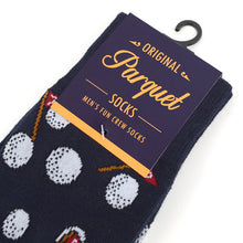 Load image into Gallery viewer, Parquet Men’s Golf Ball Novelty Crew Socks – Black or Navy
