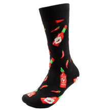 Load image into Gallery viewer, Parquet Men’s Hot Sauce &amp; Chili Pepper Novelty Crew Socks – Black
