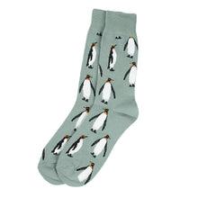 Load image into Gallery viewer, Parquet Men’s Penguin Pattern Novelty Crew Socks – Light Gray
