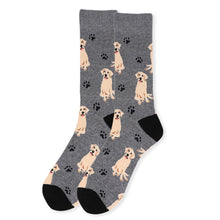 Load image into Gallery viewer, Parquet Men’s Retriever Dog &amp; Paw Print Crew Socks – Black Or Gray
