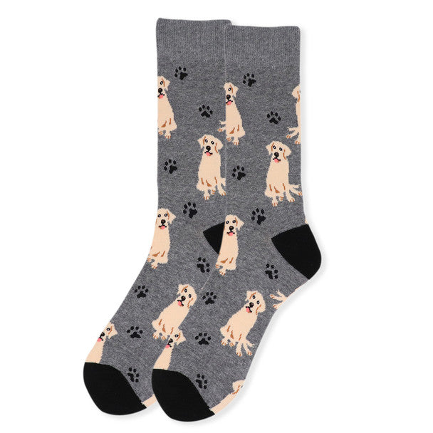 Parquet Men’s Retriever Dog & Paw Print Crew Socks – Black Or Gray