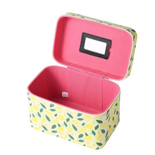 Load image into Gallery viewer, Nollia Large Lemon Print Makeup Train Case – Cosmetic Organizer with Handle &amp; Mirror
