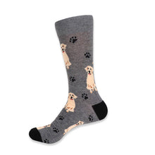 Load image into Gallery viewer, Parquet Men’s Retriever Dog &amp; Paw Print Crew Socks – Black Or Gray
