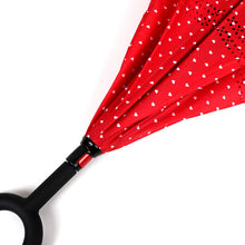 Load image into Gallery viewer, Nollia Heart Print Inverted Umbrella – Double Layer, UV Protection, C-Handle (Red or Black)
