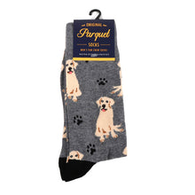 Load image into Gallery viewer, Parquet Men’s Retriever Dog &amp; Paw Print Crew Socks – Black Or Gray
