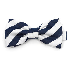 Load image into Gallery viewer, Umo Lorenzo College Stripe Microfiber Banded Bow Tie – Boxed, Multiple Colors
