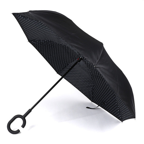 Nollia Heart Print Inverted Umbrella – Double Layer, UV Protection, C-Handle (Red or Black)