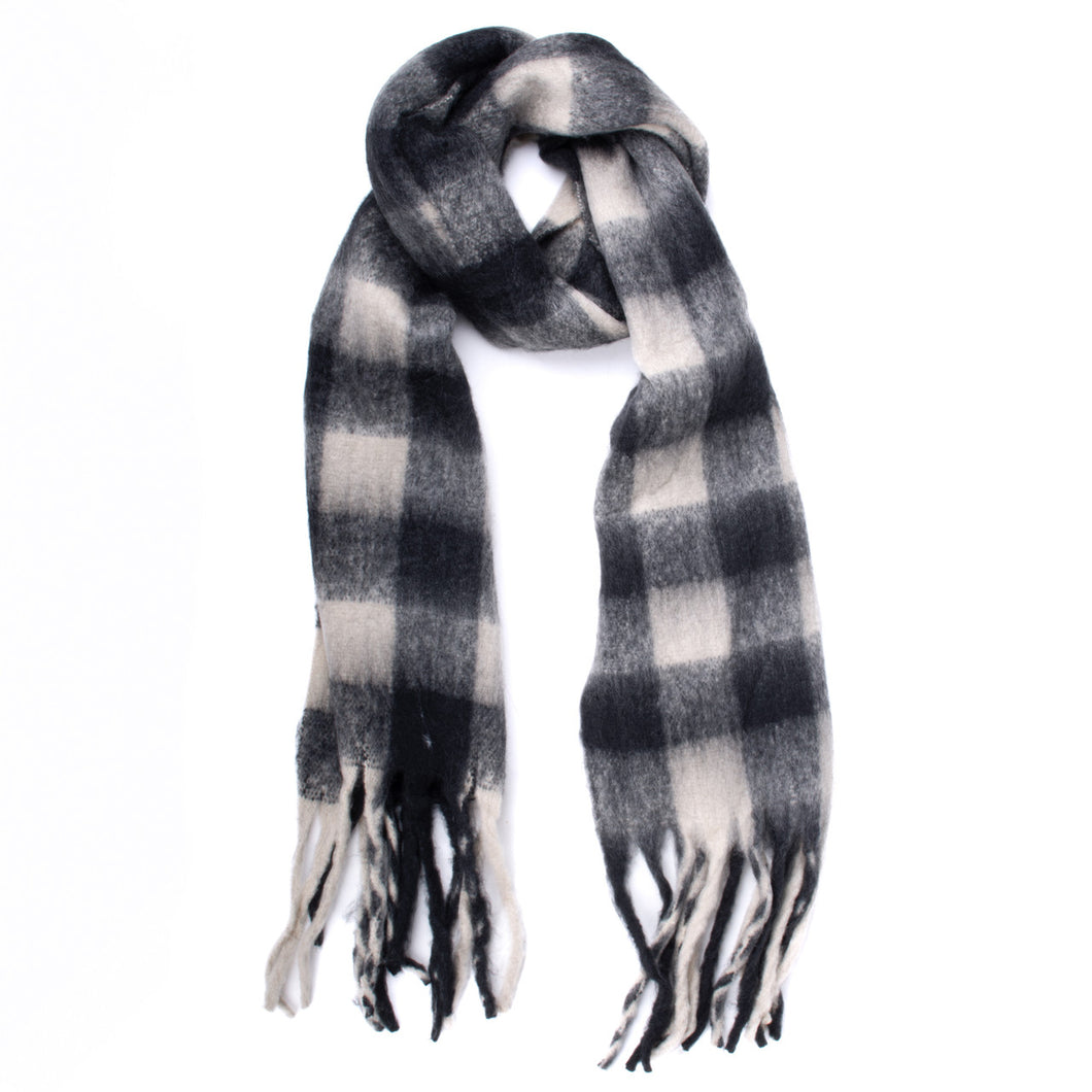 Ladies Cashmere Feel Faded Plaid Tassel Scarf