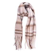 Load image into Gallery viewer, Ladies Cashmere Feel Beige Striped Tassel Scarf
