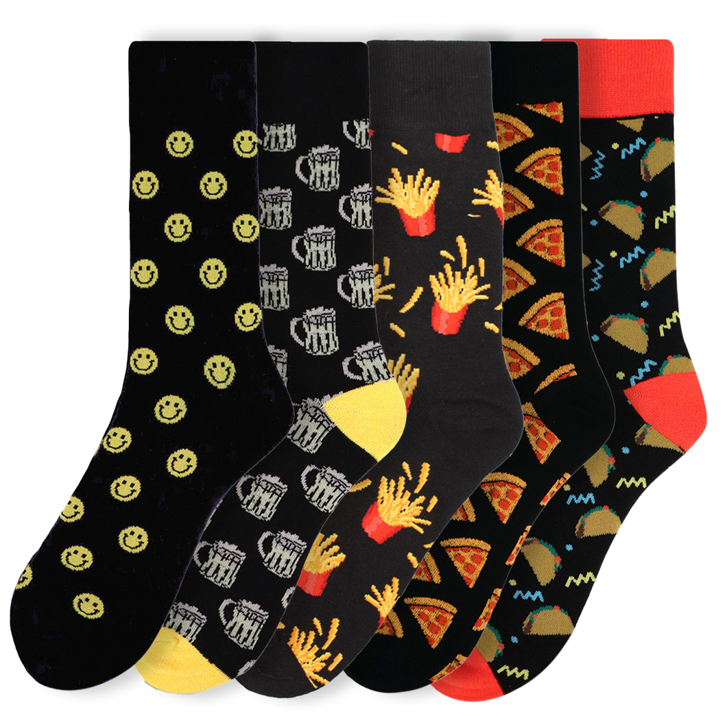 Men's Novelty Socks 'Black' Assorted Pack- 5 pairs