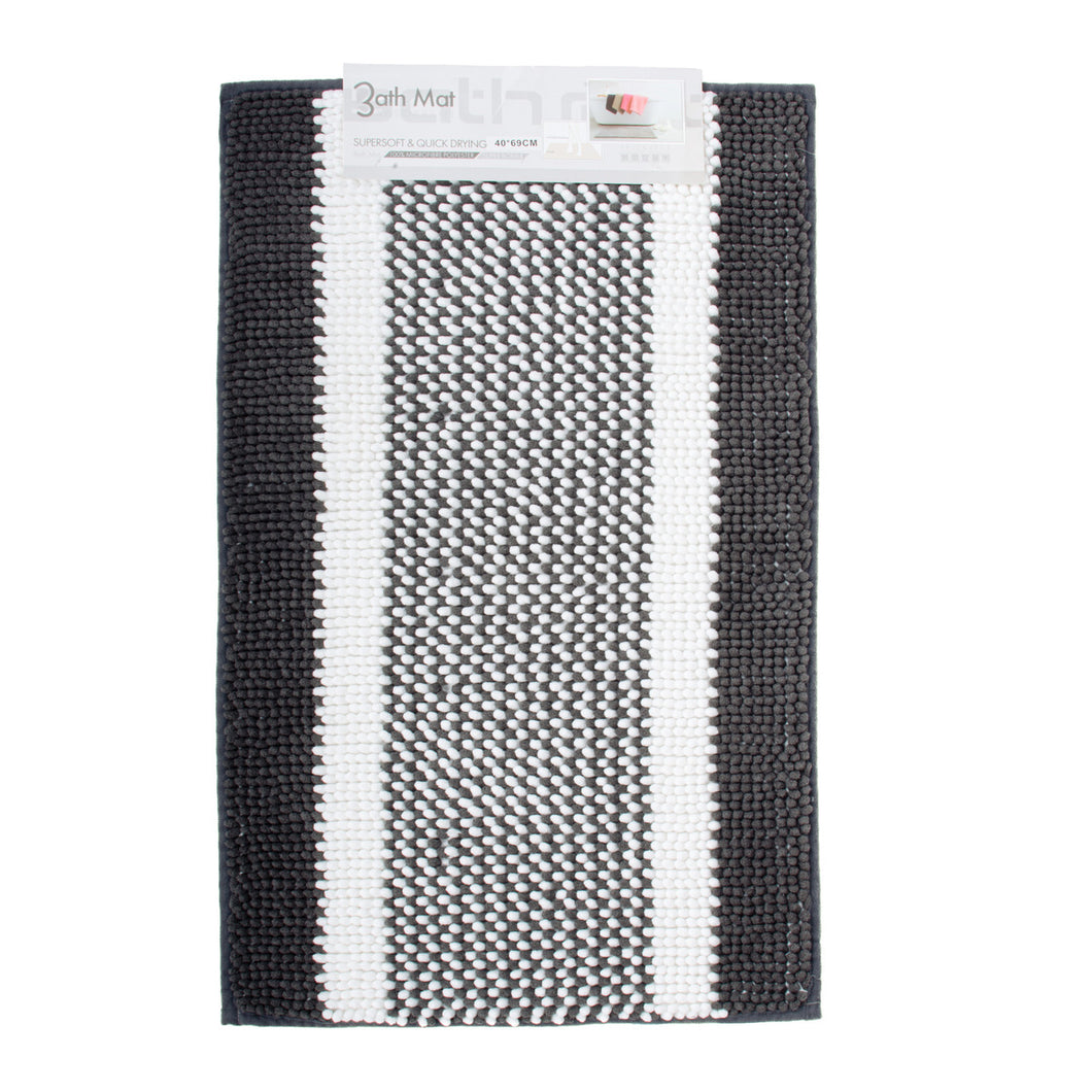Bath Mat in White and Charcoal - Non-Slip Bottom