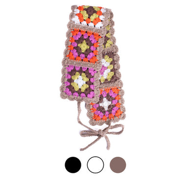 Beige crochet boho floral hairband with tie-back with color swatch