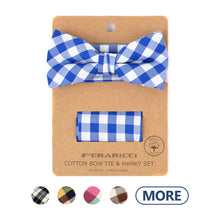 Load image into Gallery viewer, Men&#39;s Plaid Cotton Bow Tie &amp; Matching Pocket Square
