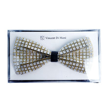 Load image into Gallery viewer, Men&#39;s Crystal Silver Rhinestone over Gold Bow Tie
